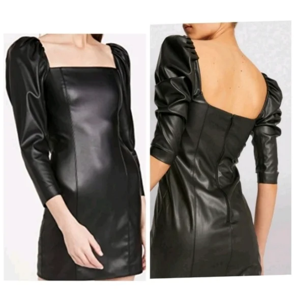 Alice + Olivia Frances Vegan Leather Puff Sleeve Mini Dress Size 2 - Picture 3 of 16